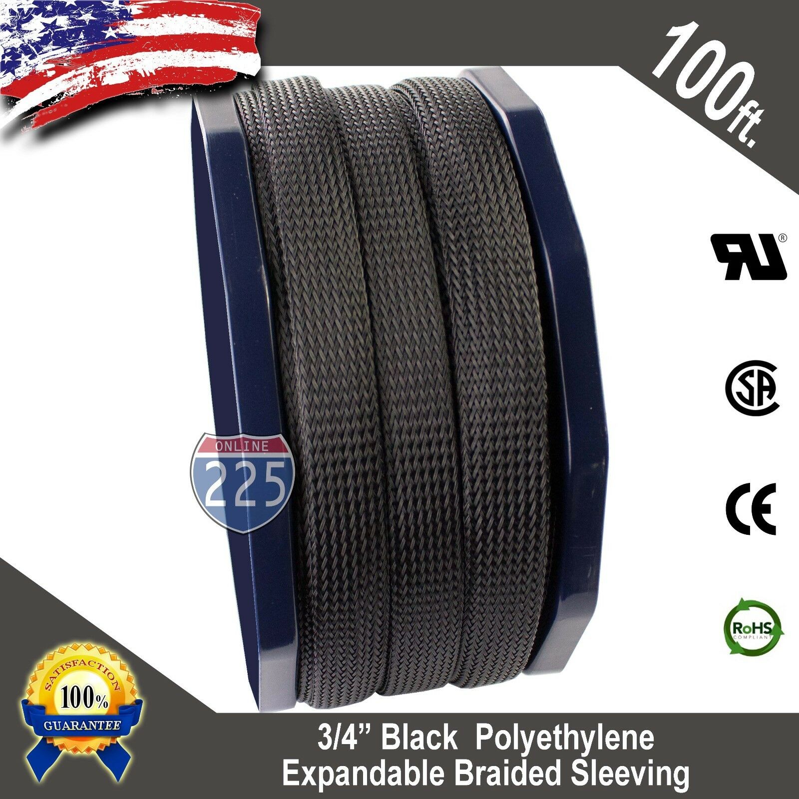 100 Ft 3/4" Black Expandable Wire Cable Sleeving Sheathing Braided Loom Tubing
